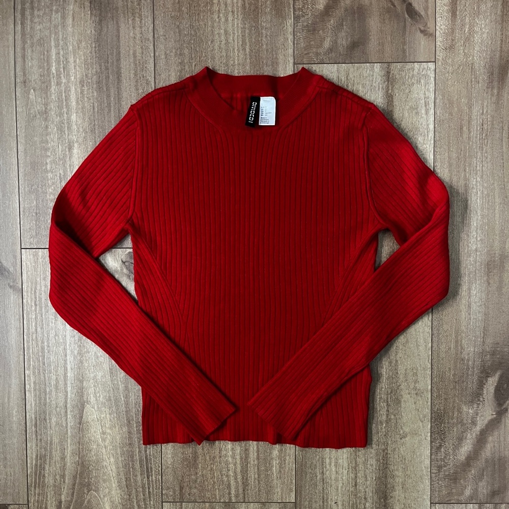 Divided H&M Red Long Sleeve Ribbed Top